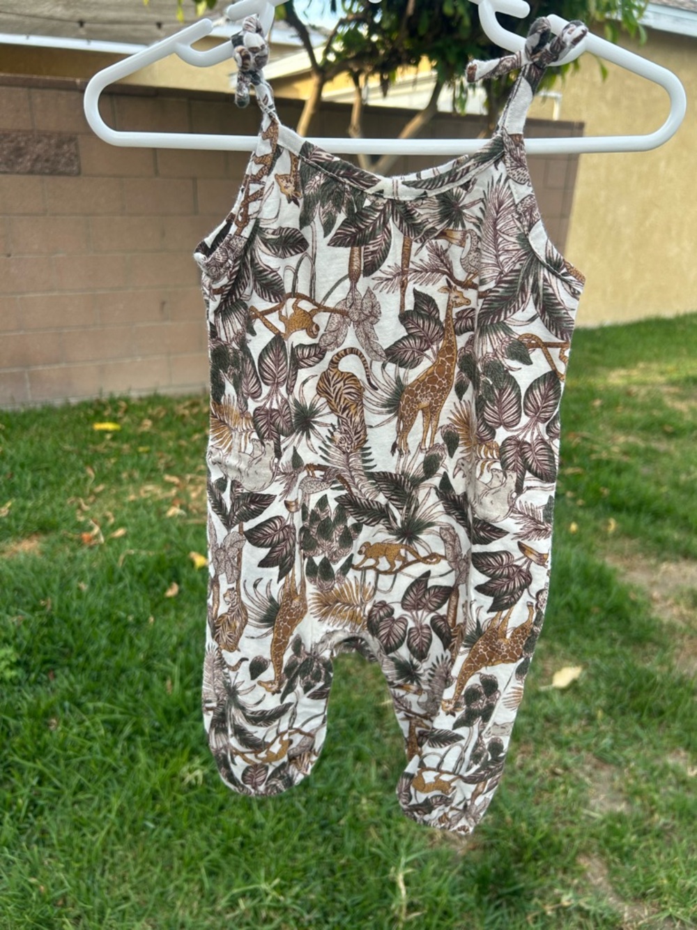 Old Navy Jungle Animal Print Romper in White, Brown, Green